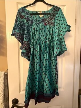 India Boutique Teal and Dark Blue Paisley Mini Dress